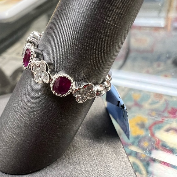 14k White Gold Diamond & Ruby Band Ring - Picture 4 of 9